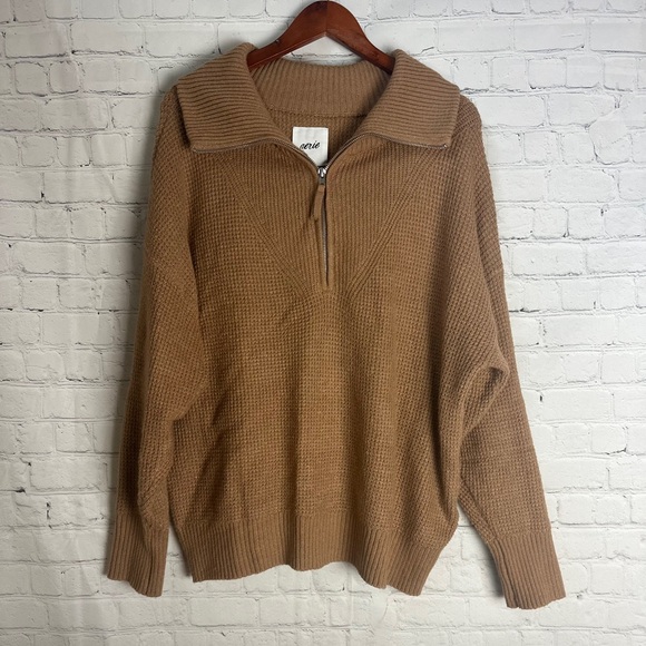 Aerie CozyUp Waffle Quarter Zip Sweater Women’s Small Oversized Fit NWOT - Picture 3 of 10